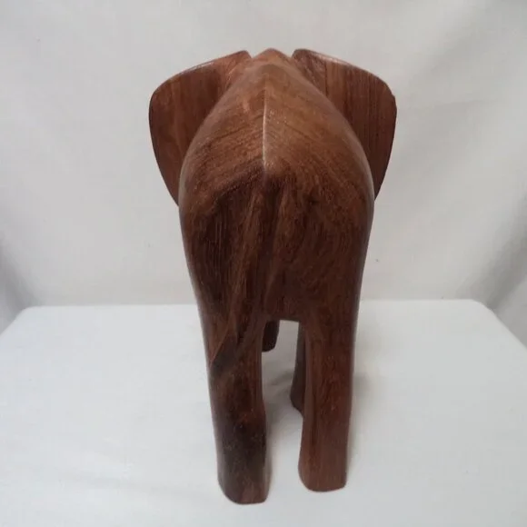 Elephant Wood Hand Carved Figurine Statue brown w/ Tusks Trunk 11" x 8.5" Decor - Picture 4 of 13